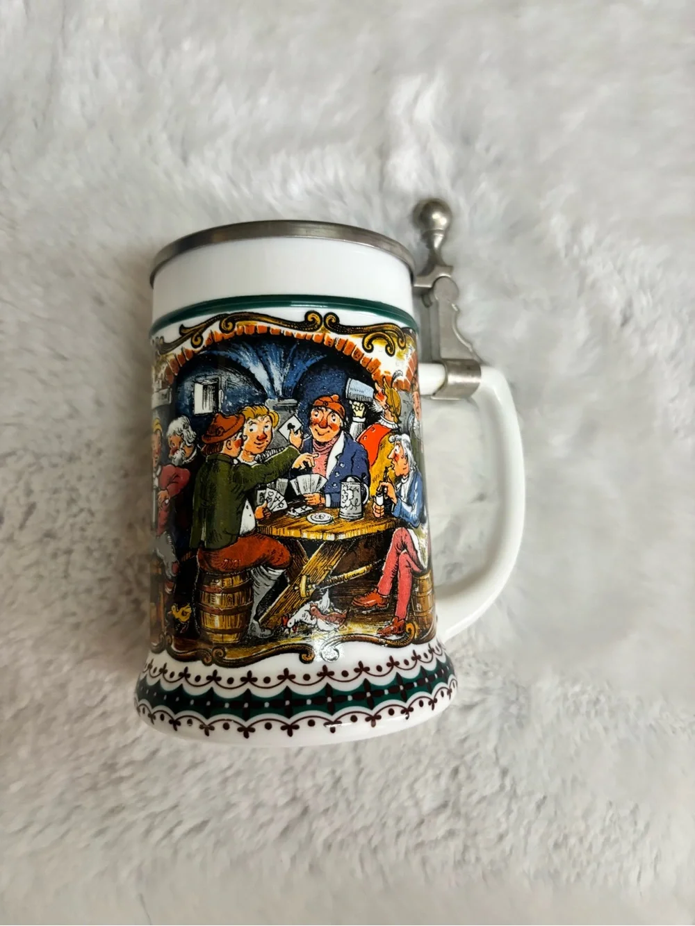 Vintage Beer Jg BMF Milk Glass France / Germany 70s Pewter Rein Zinn